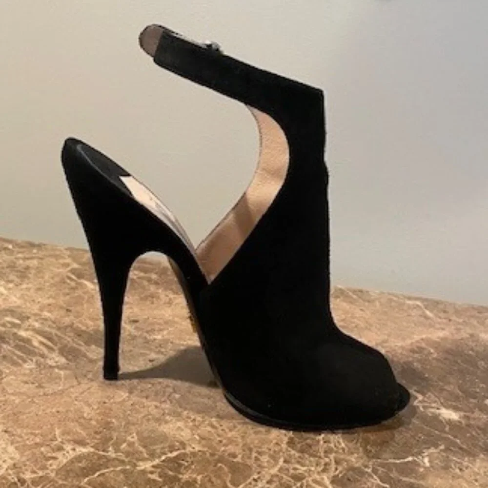 Prada Black Suede Peep Toe Slingback Heels – Sz 7